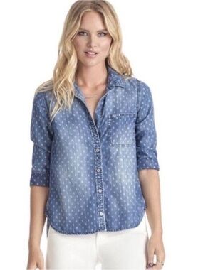 Anthropologie Cloth & Stone Printed Denim Chambray Button Down Shirt S